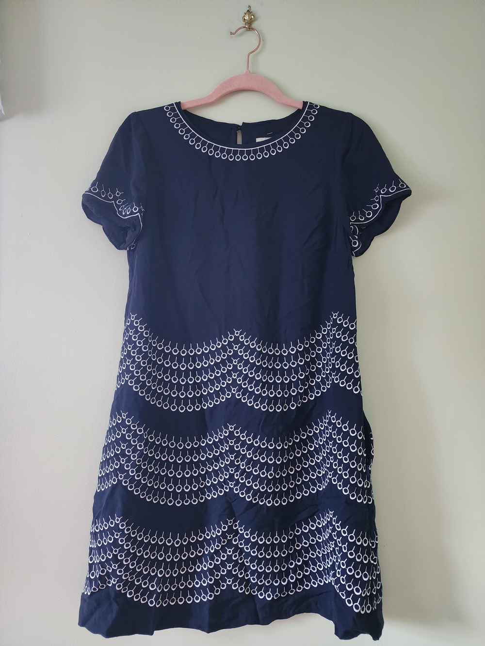Boden Navy Dress with White Scalloped Embroidery
